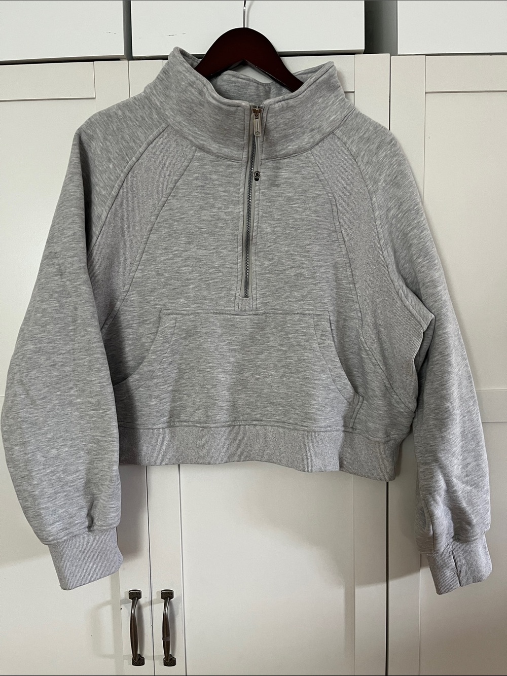 Light Gray Half-Zip Cropped Pullover Sweatshirt